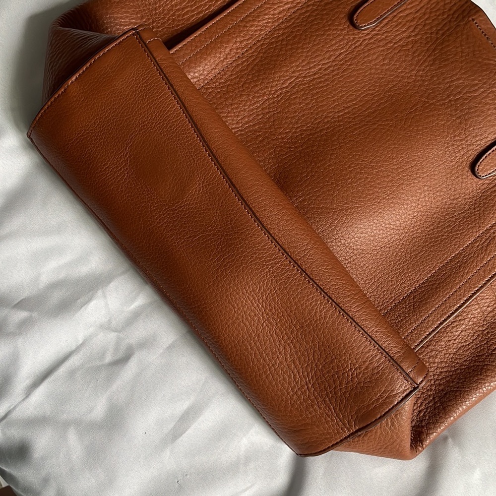 J Crew 100% Leather Slouchy Tote, English Chestnut Brown Leather Work Bags - Picture 4 of 9